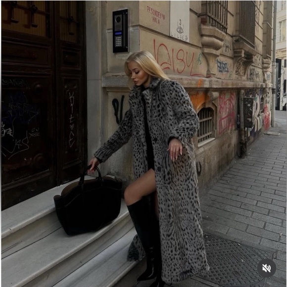 ZARA FAUX FUR ANIMAL PRINT COAT - Picture 11 of 11